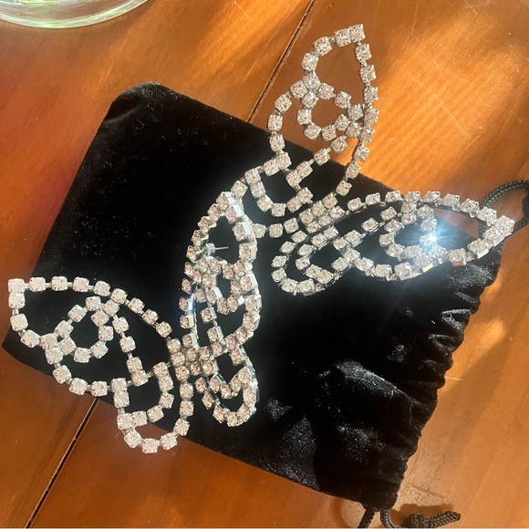 AREA Crystal Butterfly Earrings, Silver, 3”x2.75” - Picture 3 of 10